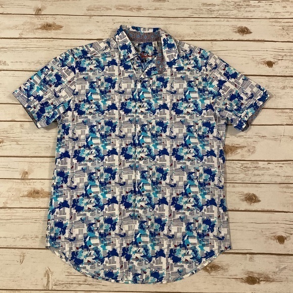 Robert Graham Other - Robert Graham Short Sleeve Button Down Abstract Blue Print Shirt Medium